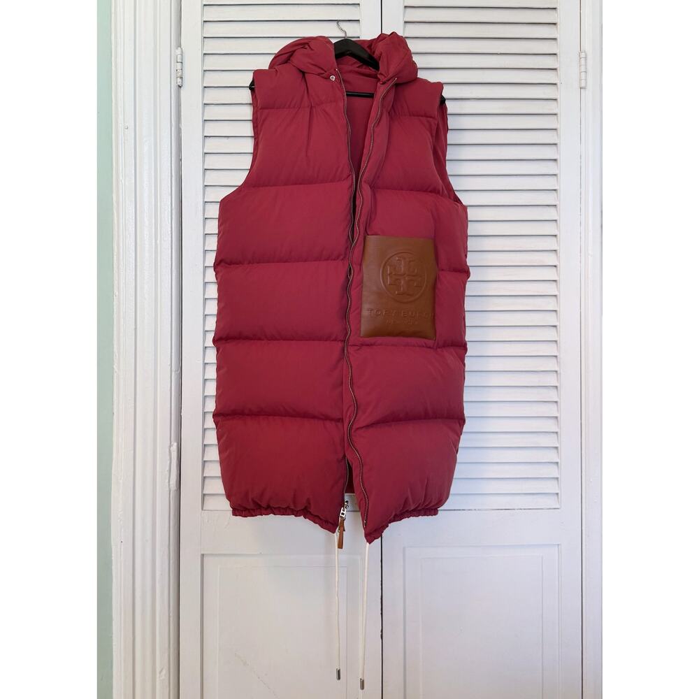 Tory Burch Sport Reversible (!!!) Burgundy Long Down Puffy Winter Vest, One Size